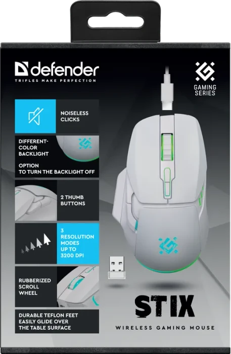 Defender Stix GM-009 Wireless Gaming Mouse weiß, USB