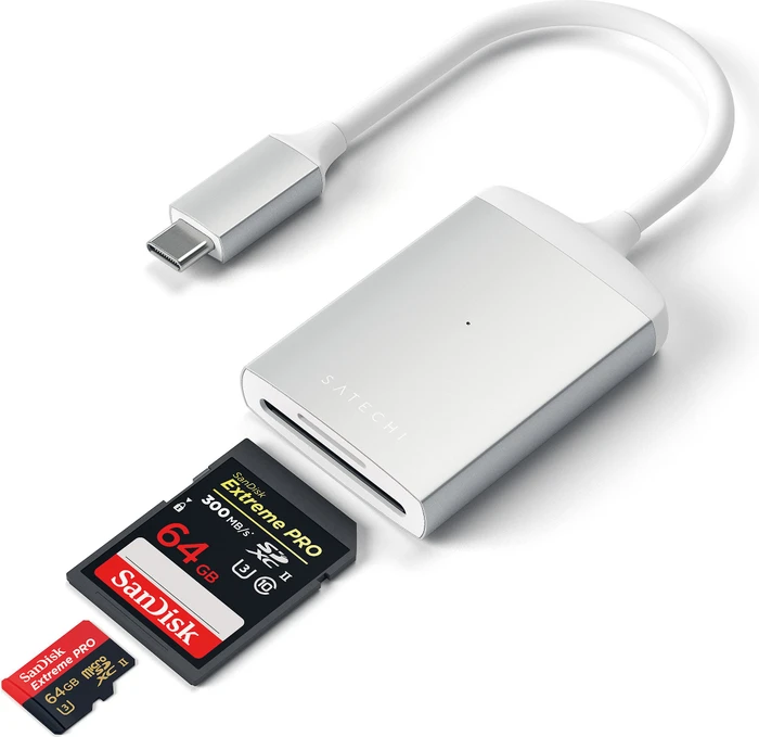 Satechi Type-C UHS-II silver Dual-Slot-Cardreader, USB-C 3.0 [Stecker]