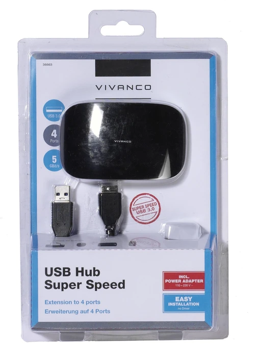 Vivanco aktiv USB-Hub, 4x USB-A 3.0, USB-A 3.0 [Buchse]