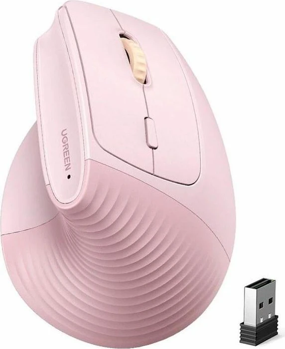 Ugreen M571 Ergonomic Vertical Wireless Mouse, rosa, USB/Bluetooth