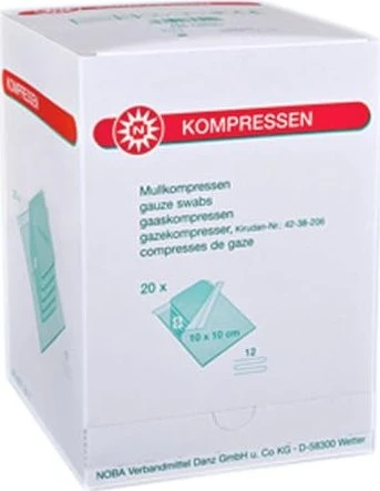 Nobamed Mullkompressen 12-fach, 10 x 10cm, 100 Stück (20x 5 Stück)