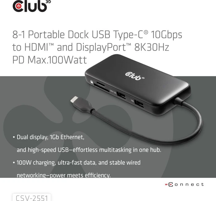 Club 3D 8-in-1 Hub, USB-C 3.1 [Stecker]