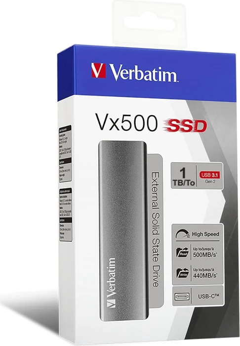 Verbatim Vx500 External Solid State Drive, 1TB, USB-C 3.1