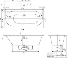 Villeroy & Boch Oberon Rechteck-Badewanne 190x90cm, stone white