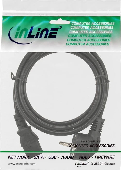 InLine Netzkabel, Schutzkontakt gewinkelt auf Kaltgerätestecker C13, schwarz, 0.3m