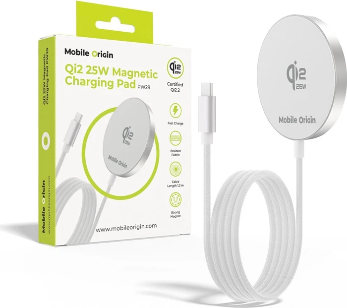 Mobile Origin Qi2 25W Magnetic Charging Pad PW29 weiß/silber