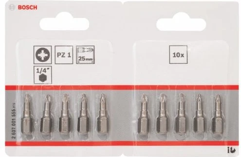 Bosch Professional Extra Hart Pozidriv Bit 1/4", PZ1x25mm, 10 Stück