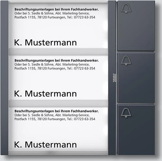 Siedle Tastenmodul TM 612-3 AG, anthrazit, 3 Ruftasten