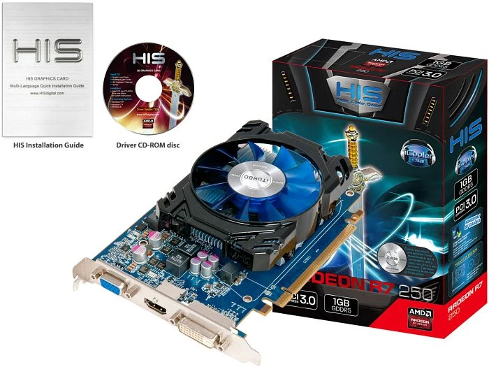 HIS Radeon R7 250 iCooler Boost Clock, 1GB GDDR5, VGA, DVI, HDMI