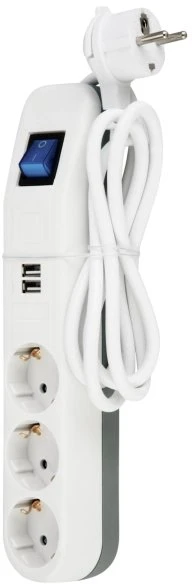 REV Ritter ICE Steckdosenleiste mit Schalter, 2x USB, 3-fach, 1.4m, weiß