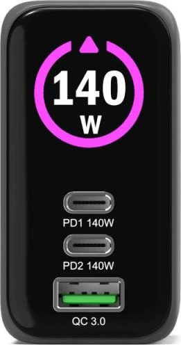 Port Designs Wall Charger mit OLED Display GaN PD 3.1 140W grau/schwarz