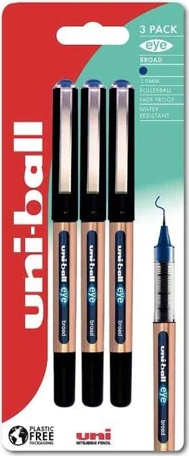 Uni-Ball Eye Broad UB-150-10 Tintenroller (Mine) blau/gold, 3er-Pack