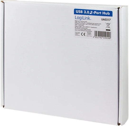 LogiLink Industrial Wallmount USB-Hub, 7x USB-A 3.0, USB-B 3.0 [Buchse]