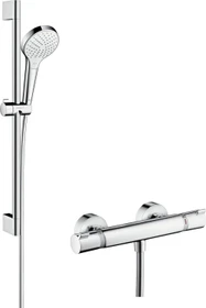 Hansgrohe Croma Select S Ecostat Comfort Thermostat und 65cm Brausestange Duschset chrom/weiß