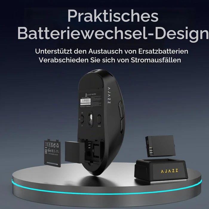 Ajazz AJ159 V2 MC Wireless Gaming Mouse mit Akku-Ladestation, schwarz, USB/Bluetooth