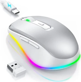 Seenda Rechargeable Wireless RGB Mouse mit Jiggler-Funktion, silber/weiß, USB (SEYC-JY203-SILVER-WHITE)