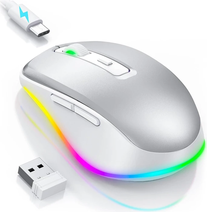 Seenda Rechargeable Wireless RGB Mouse mit Jiggler-Funktion, silber/weiß, USB