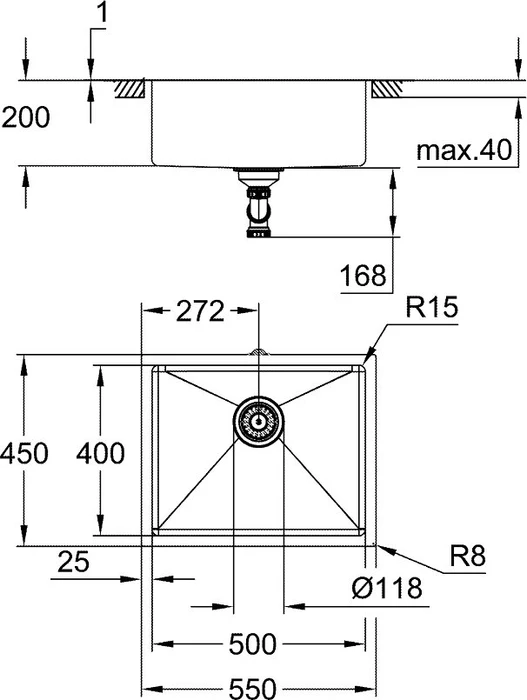 Grohe K700U 60-S 54.4/44.4 1.0 Becken mittig edelstahl