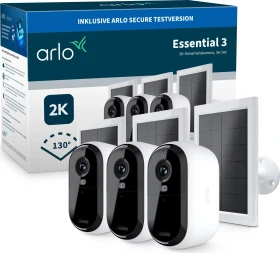 Arlo Essential 3 2K Outdoor Camera weiß, inkl. Solarpanel, 3er-Pack