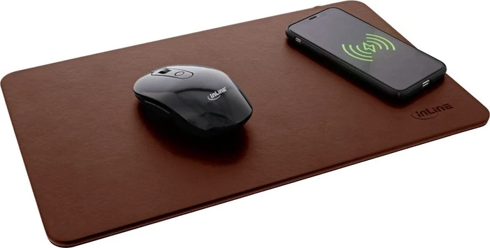 InLine Wireless Charging Mousepad, Kunstleder, braun (55496) – Bild 3 von 5