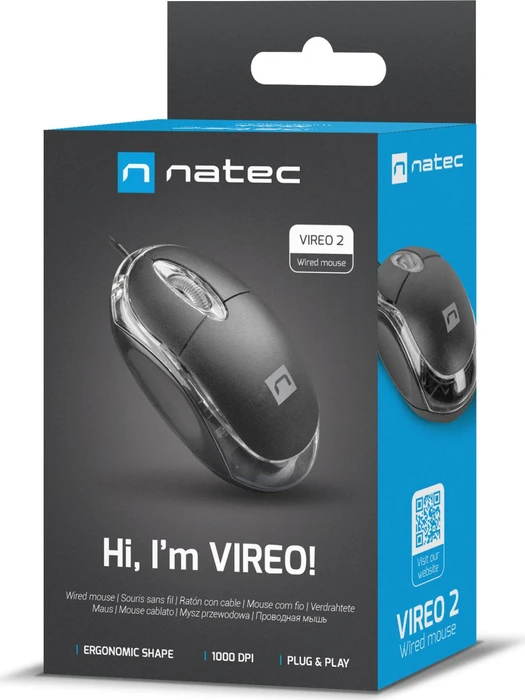 Natec Vireo 2 Wired Mouse schwarz/transparent, USB