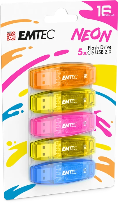 Emtec C410 Neon 16GB, USB-A, USB 2.0, 5er-Pack