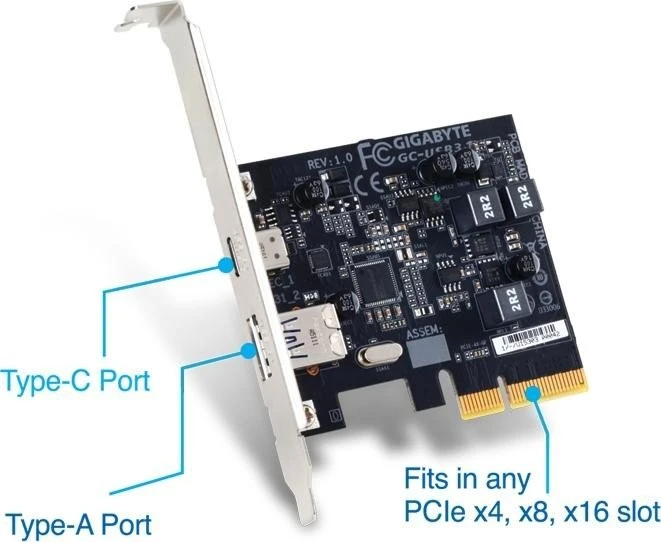 GIGABYTE GC-USB 3.1, 1x USB-C 3.1, 1x USB-A 3.1, PCIe 2.0 x4