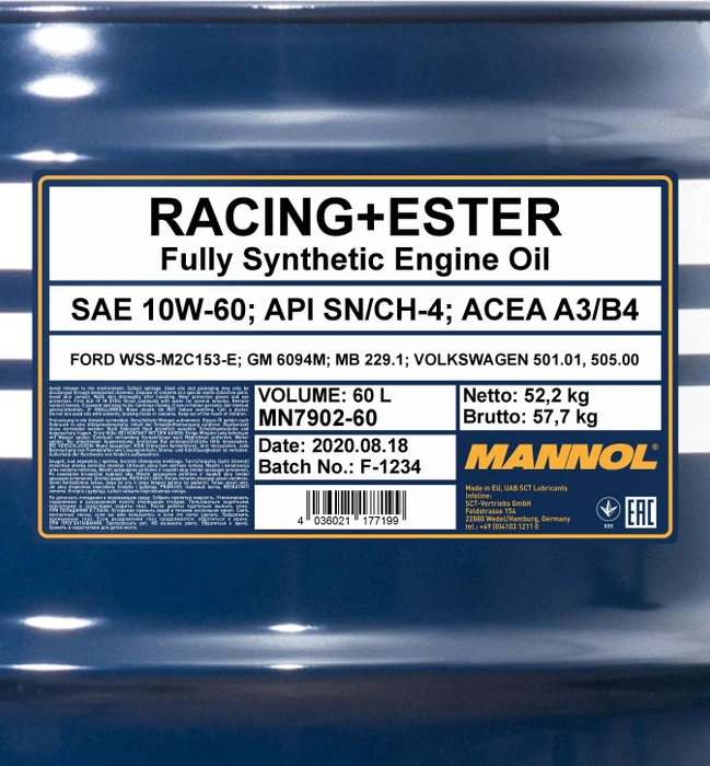 Mannol Racing+Ester 10W-60 60l