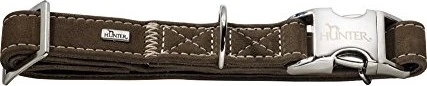 Hunter Hunting Alu-Strong Hundehalsung, Hundehalsband, Aluminium Steckverschluss, Leder, robust, weich, M, braun