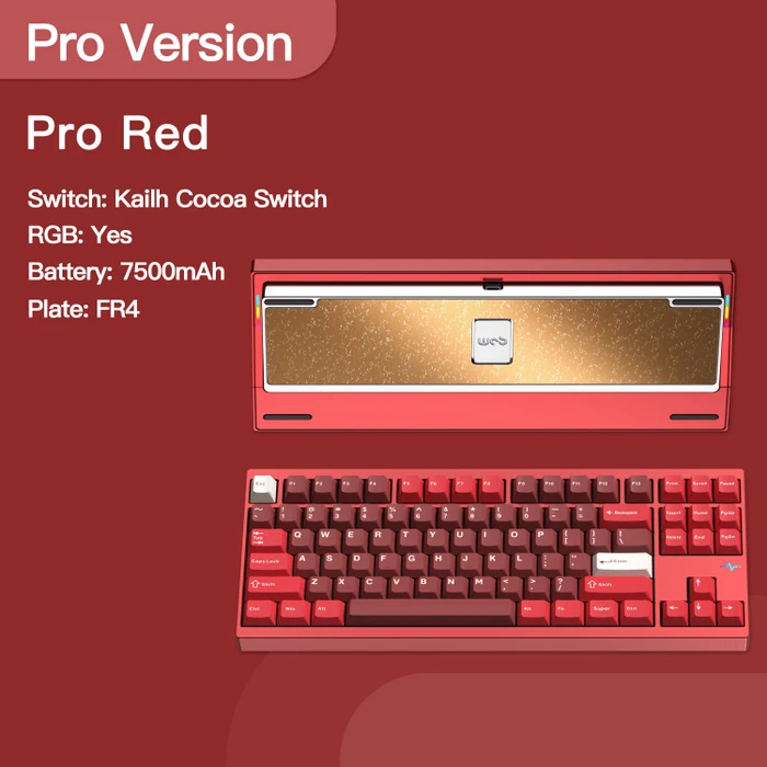 Wobkey Crush 80 Reboot Pro, Red, LEDs RGB, Kailh Cocoa, USB/Bluetooth, US