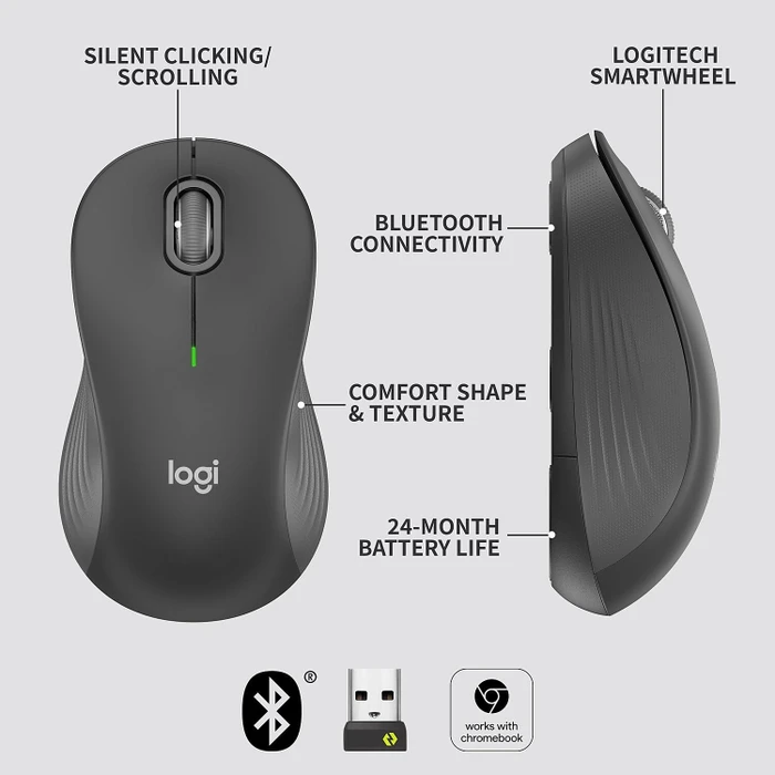 Logitech Signature M550, Graphite, Logi Bolt, USB/Bluetooth
