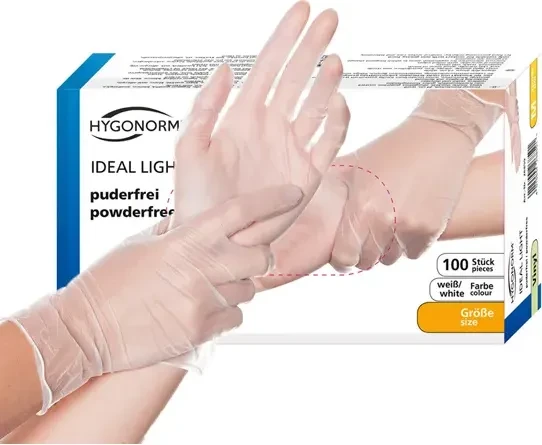 Franz Mensch Hygonorm Vinyl Ideal Light Einweghandschuhe L weiß, 100 Stück