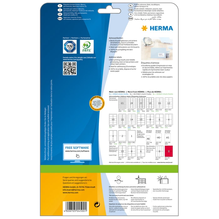 Herma Etiketten Premium, 78.7x139.7mm, weiß, matt, 25 Blatt (600 Etiketten)