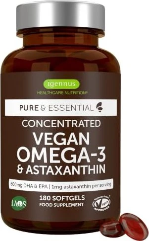 Igennus Pure & Essential Concentrated Vegan Omega-3 & Ataxanthin Weichkapseln, 180 Stück