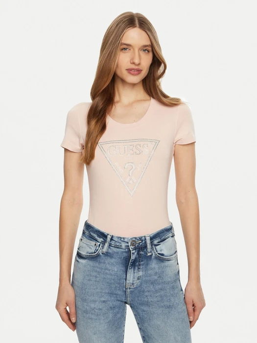 Guess Logo-Dreieck T-Shirt kurzarm rose (Damen)