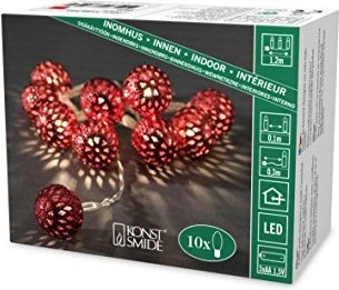 Konstsmide Dekolichterkette Bälle rot LED 10x warmweiß