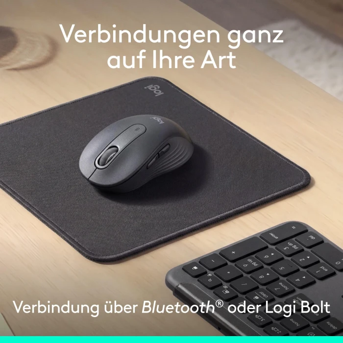 Logitech Signature M650 Medium mit Mauspad, Graphite, Logi Bolt, USB/Bluetooth