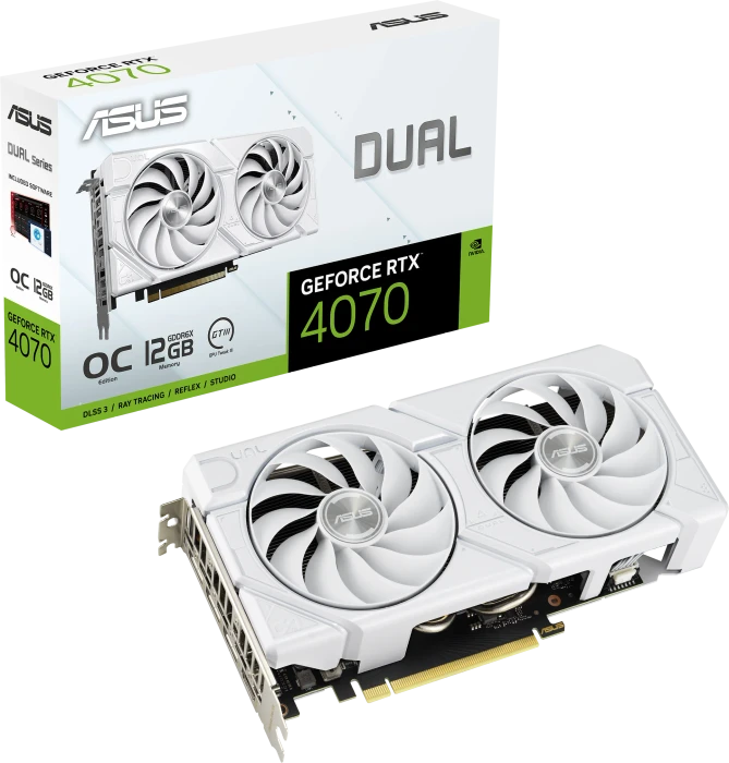 ASUS Dual GeForce RTX 4070 EVO White OC, DUAL-RTX4070-O12G-EVO-WHITE, 12GB GDDR6X, HDMI, 3x DP