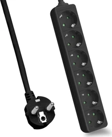 Helos CLASSIC Steckdosenleiste, 6-fach, 1.5m, schwarz