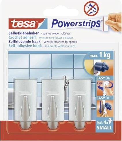 tesa Powerstrips Haken small Classic chrom, 3 Stück
