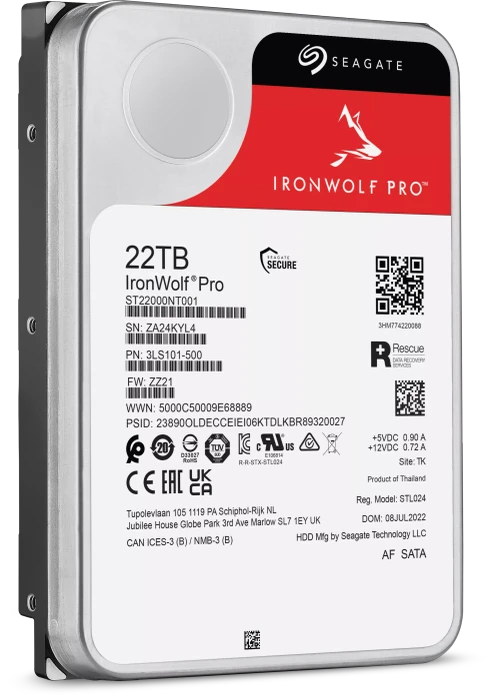 Seagate IronWolf Pro NAS HDD +Rescue 22TB, 24/7, 512e / 3.5" / SATA 6Gb/s