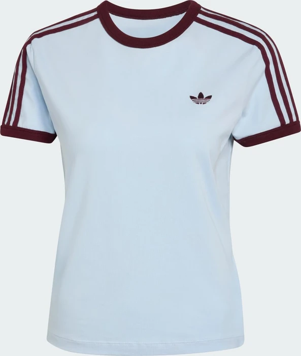adidas 3-Streifen Slim T-Shirt kurzarm crystal sky/maroon (Damen)