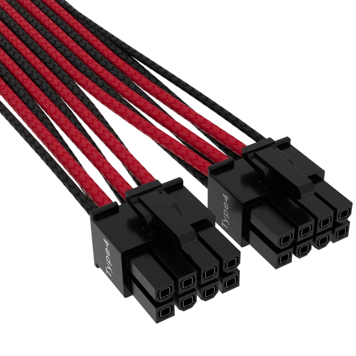 Corsair PSU Cable Type 4 - 600W PCIe 5.0 12VHPWR, 2x 8-Pin PCIe Stecker auf 16-Pin PCIe 5.0 12VHPWR Stecker, Adapterkabel, Premium Individually Sleeved, rot/schwarz, 65cm