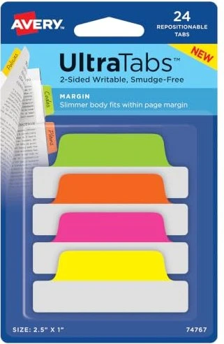 Avery-Zweckform Haftstreifen UltraTabs 63.5x25mm, neon farblich sortiert, 24 Blatt