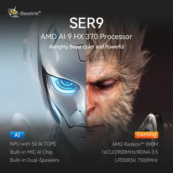 Beelink SER9 Pro, Space Gray, Ryzen AI 9 HX 370, 32GB RAM, 1TB SSD