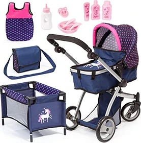 Bayer Design Kombi-Puppenwagen Mega Set blau/pink