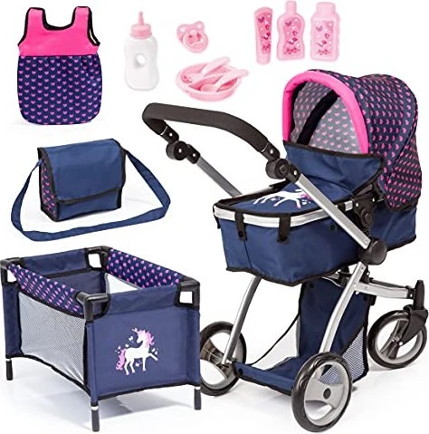 Bayer Design Kombi-Puppenwagen Mega Set blau/pink