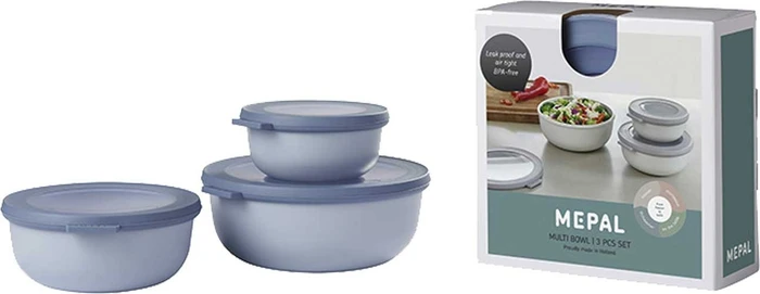 Mepal Multischüssel Cirqula rund flach Aufbewahrungsbehälter-Set nordic blue, 3-tlg.