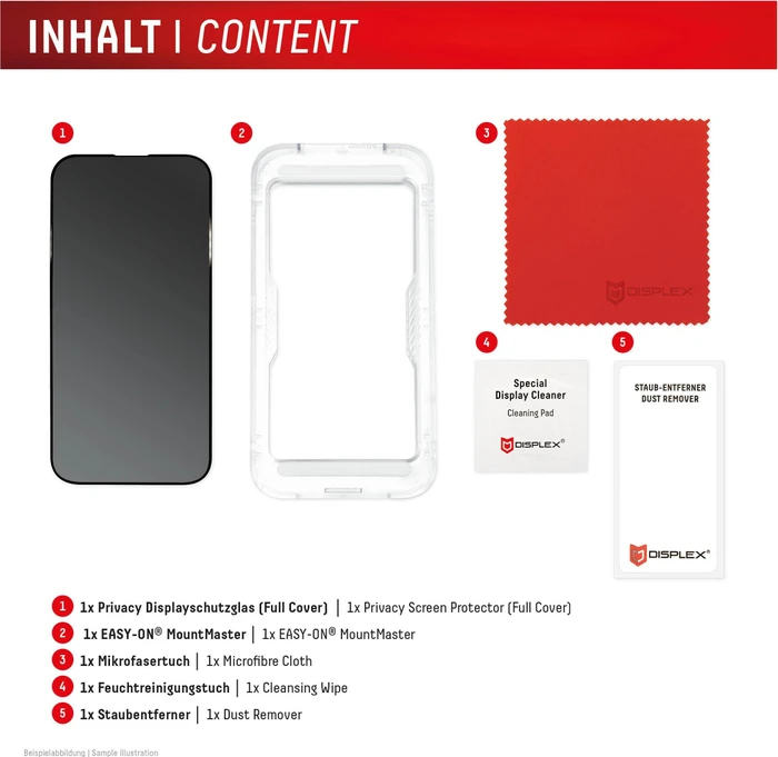 Displex Privacy Glass mit Mount Master für Apple iPhone 16e/17e