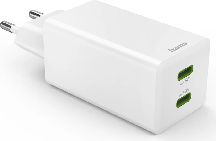 Hama Schnellladegerät GaN 2x USB-C Mini-Ladegerät PD 65W weiß
